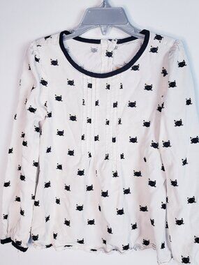 Gymboree Girls size 7 top black cat - long sleeve blouse- round collar